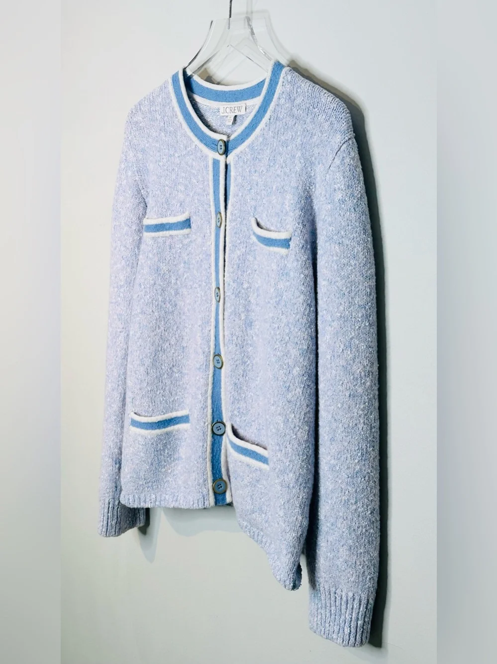 J. Crew Marled Lilac Blue Seascape White Knit Sweater Lady Jacket